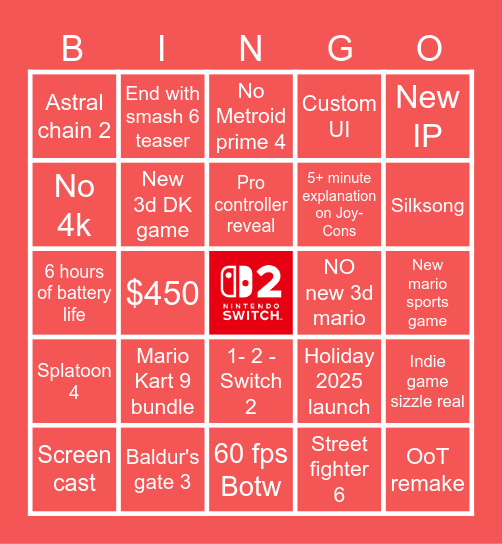 Switch 2 Direct Bingo Card