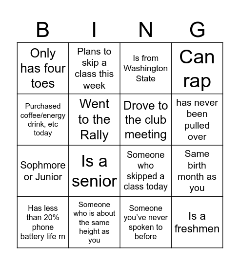 Students For Life Bingo Card
