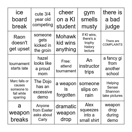 Tournament Bingo Card