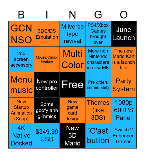Switch 2 Bingo Card