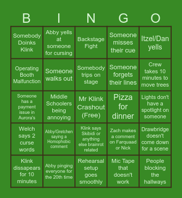 Shrek The Musical Bingo Card