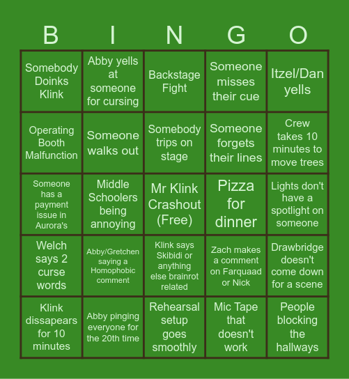 Shrek The Musical Bingo Card