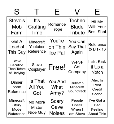 Minecraft Movie Bingo Card
