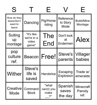 A Minecraft Movie Bingo Card