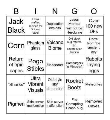 Minecraft April Fools Bingo Card