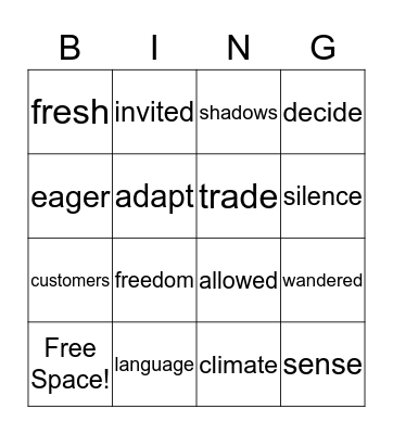 2nd  Grade Unit 1 and 2 Vocabulary Bingo Card