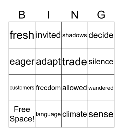 2nd  Grade Unit 1 and 2 Vocabulary Bingo Card