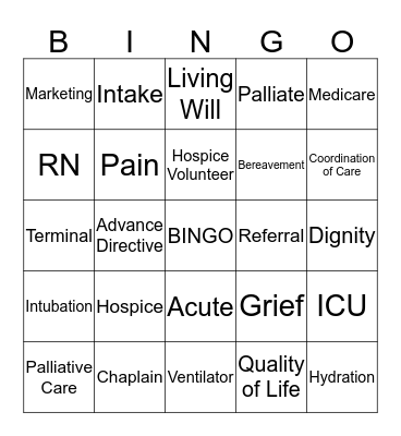 Hospice Bingo Card