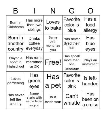 6 South Bingo Card