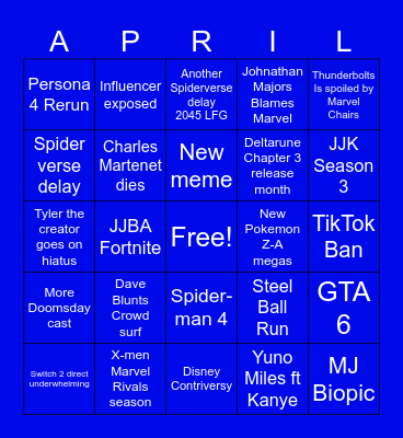 APRIL Bingo Card