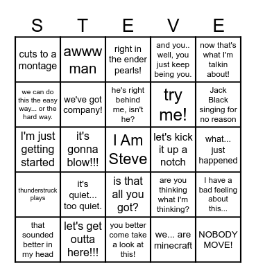 Minecraft Movie Bingo Card