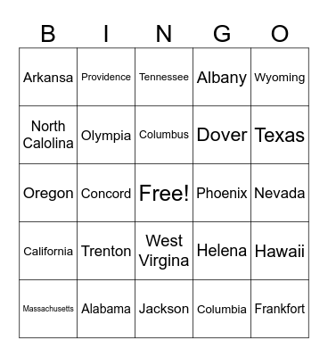 U.S.A. States and Capitals Bingo Card