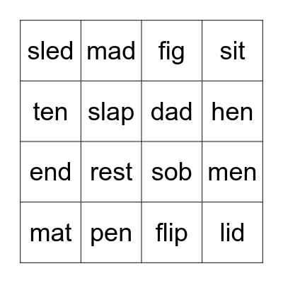 CK ENGLISH Bingo Card