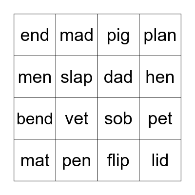 CK ENGLISH Bingo Card