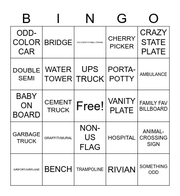 CIRCUS  CAR BINGO Card