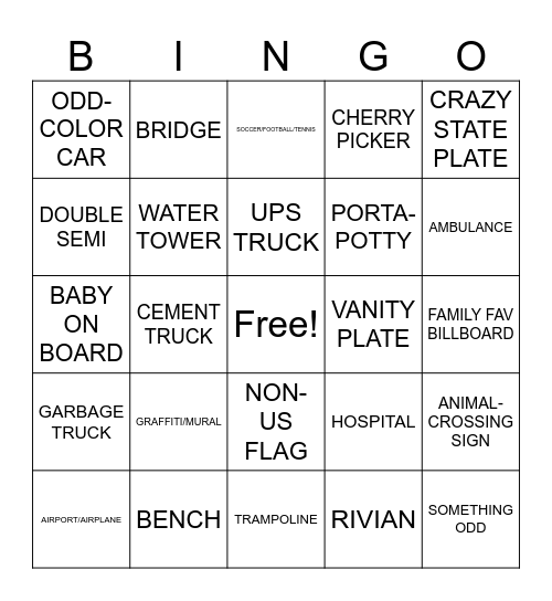 CIRCUS  CAR BINGO Card
