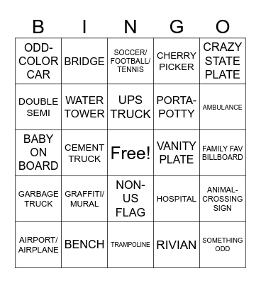 CIRCUS CAR BINGO Card