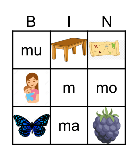 La letra Mm Bingo Card