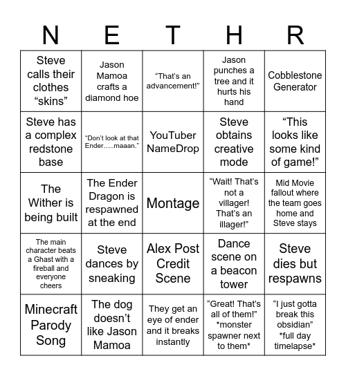 Jack Black in Blockland Bingo Card