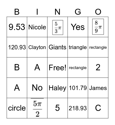 Test 5 Review Bingo Card