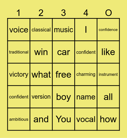 the first sixteen vocabulary words Bingo Card