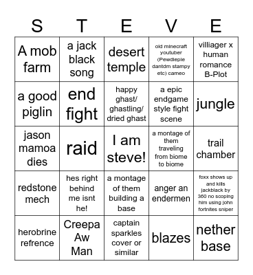 I Am Steve! Bingo Card