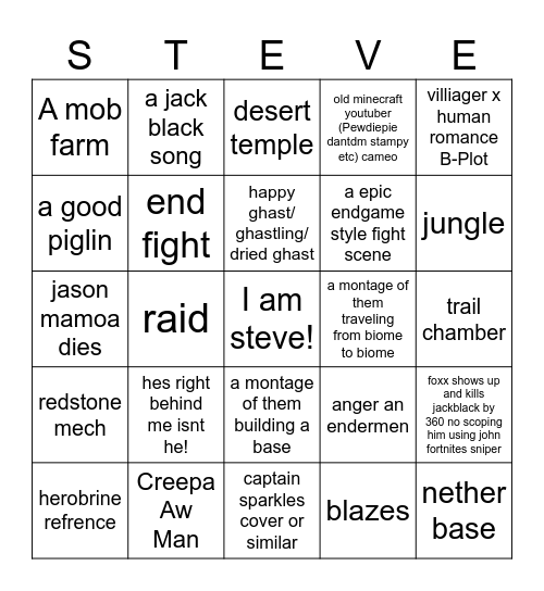 I Am Steve! Bingo Card