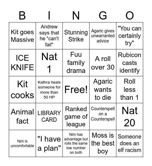 Session Bingo Card