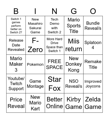 SWITCH 2 DIRECT Bingo Card