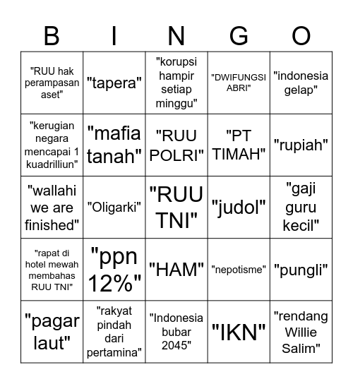 Bingo indonesia 2024-2025 Bingo Card