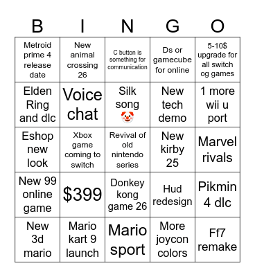 Untitled Bingo Card