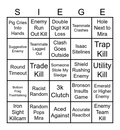 Siege Bingo Card