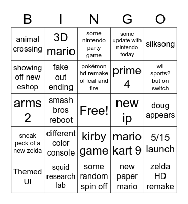 Switch 2 Direct Bingo Card