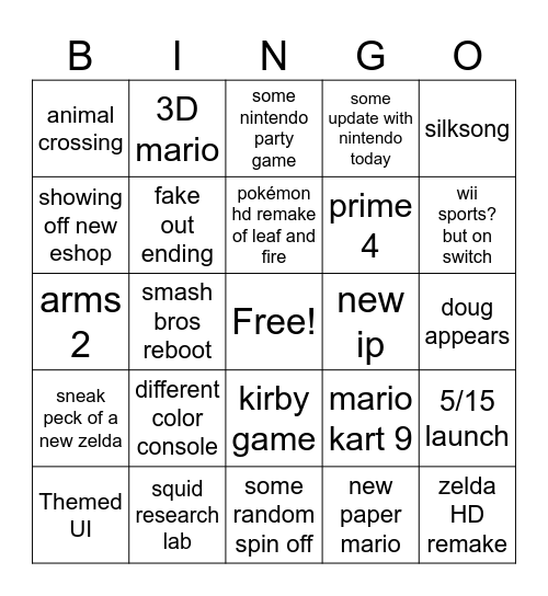 Switch 2 Direct Bingo Card