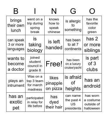 FIND A PERSON WHO Bingo Card