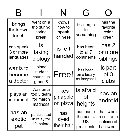 FIND A PERSON WHO Bingo Card