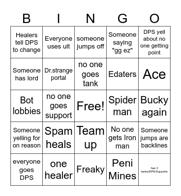 Marvel Rivals Bingo Card