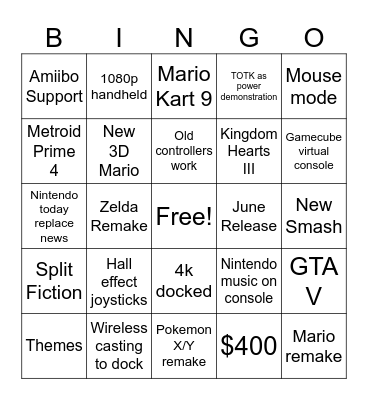 Switch 2 Direct Bingo Card