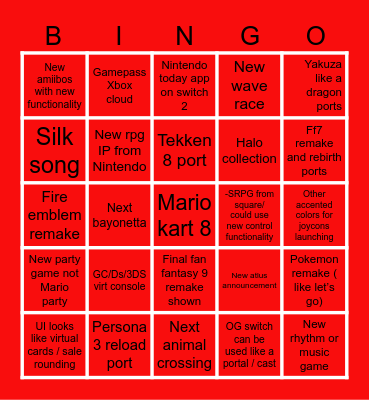 Switch 2 Direct 2025 Bingo Card