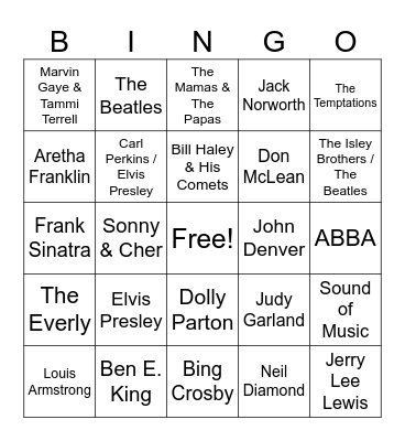 Musical Bingo Card