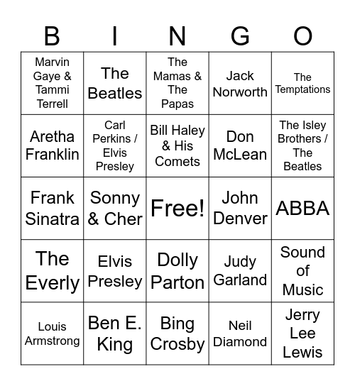 Musical Bingo Card