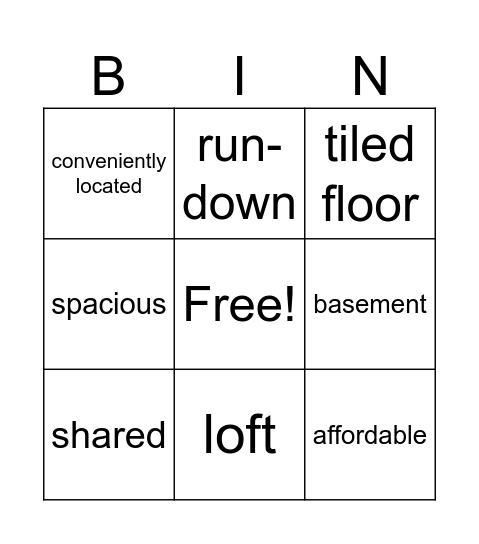 Houses Bingo Card