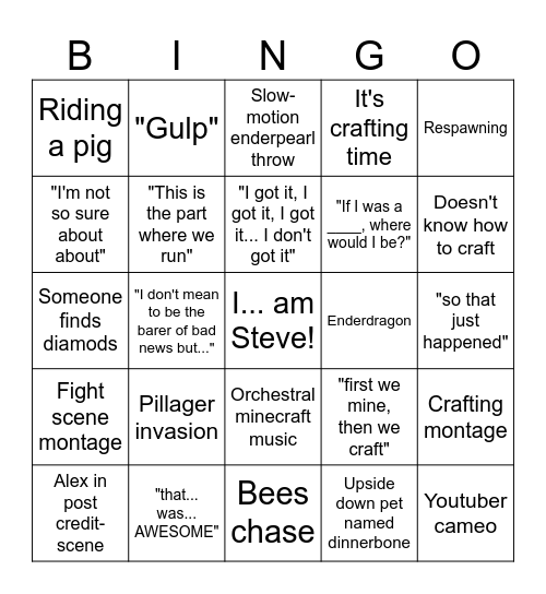 Minecraft Bingo Card