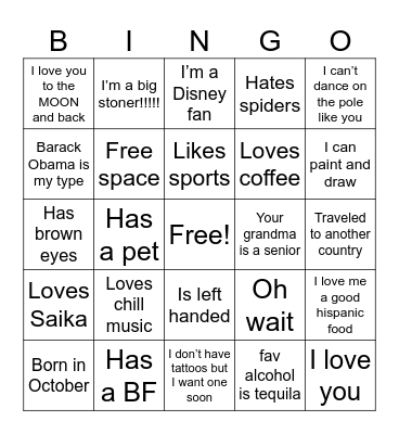 How well do you know me Bingo Card