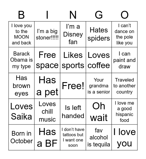How well do you know me Bingo Card