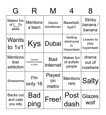 Grm 69 bingo Card