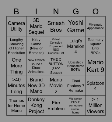Personal Switch 2 Direct Bingo Card