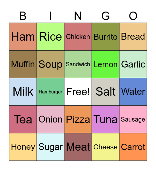 Food Bingo Card