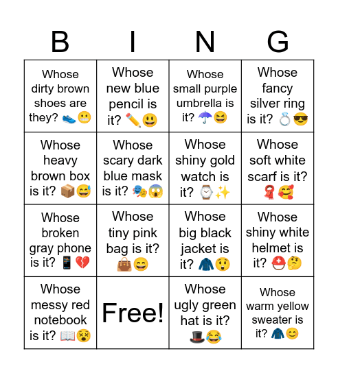 B6 U5 Whose is it? Bingo Card