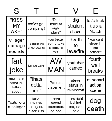 Ultimate Minecraft Movie Bingo Card